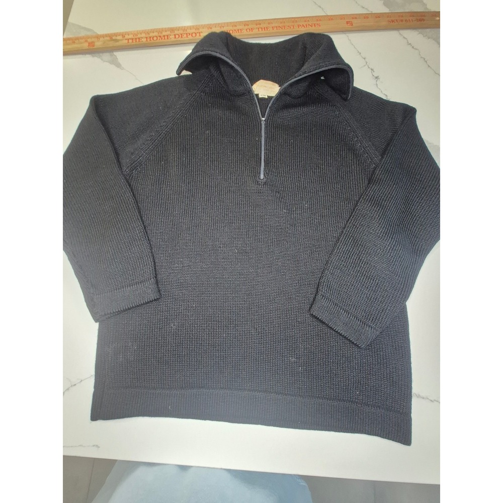 Vintage 100% Pure Wool Quarter Zip Sweater Black Heavy Knit Mens 38 Hong Kong